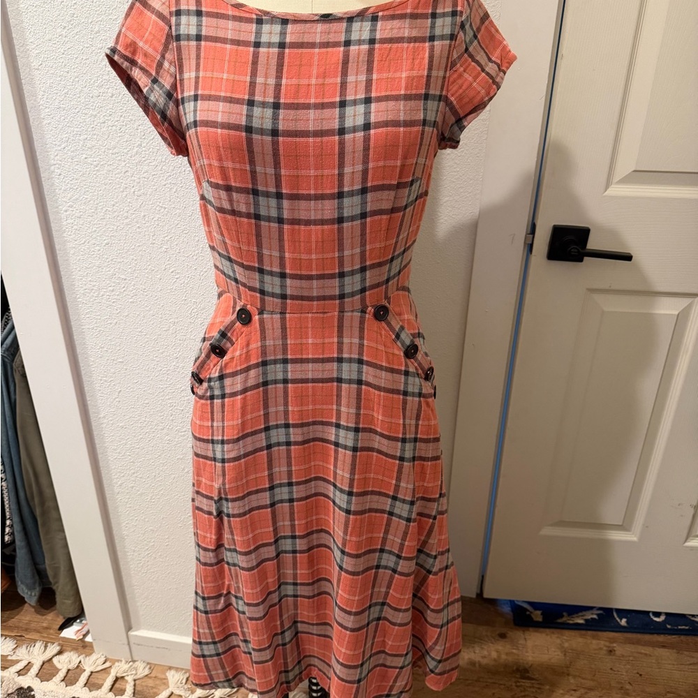 Pink Plaid Midi Dress